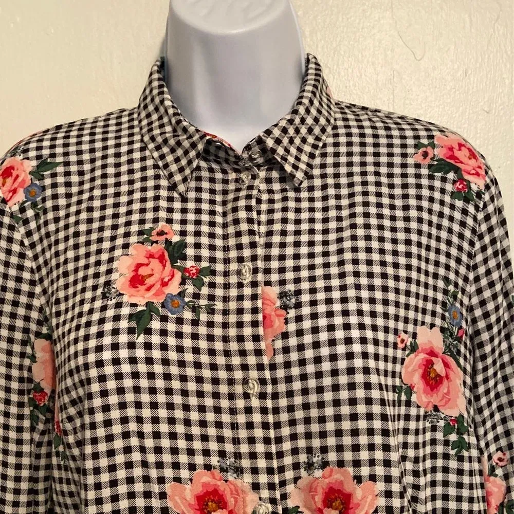 Divided H&M Checkered Floral Button Up Shirt - Image 2