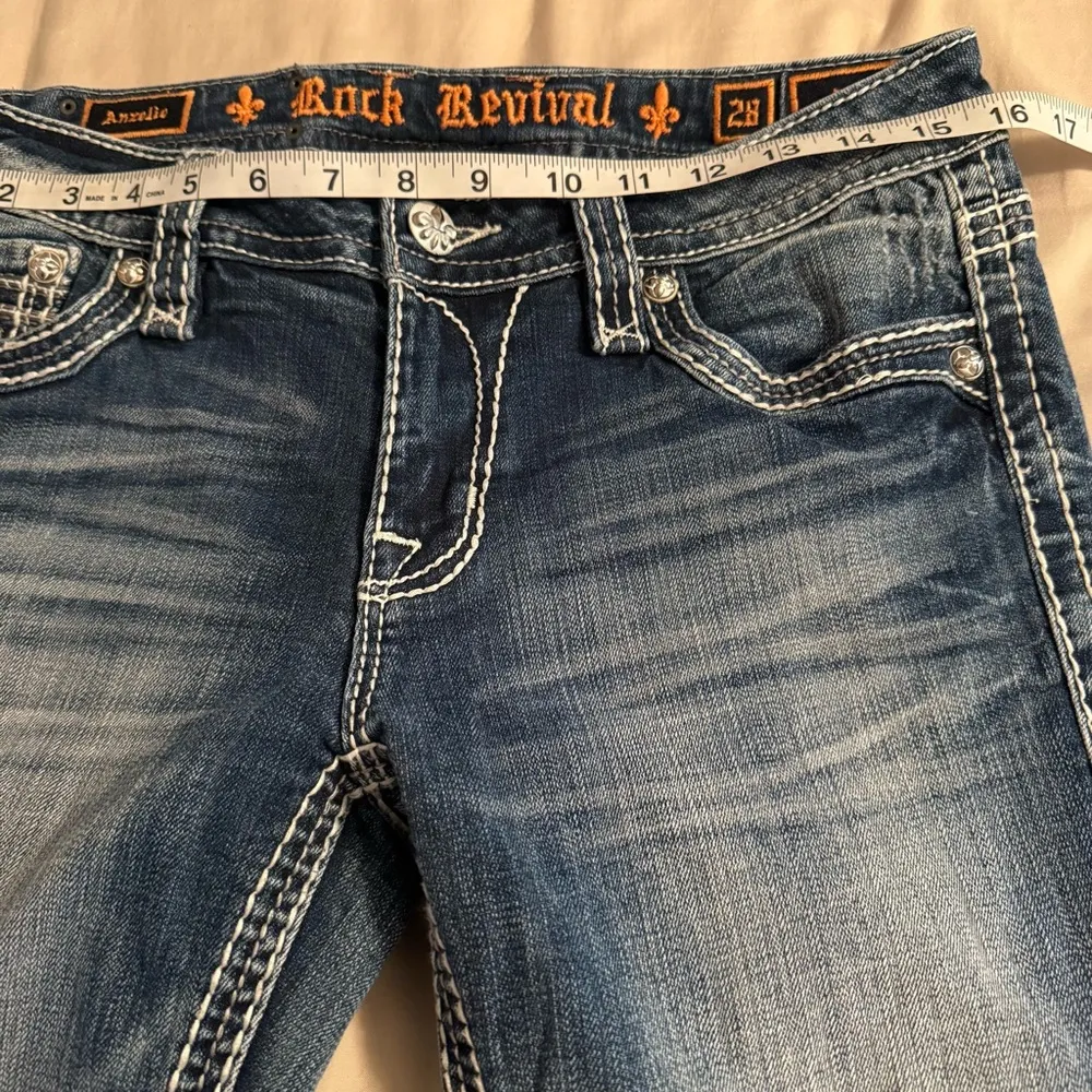 Rock Revival Anzelie Easy Boot Women Size 28 Thick Stitch Embroidered Blue Jeans - Image 14