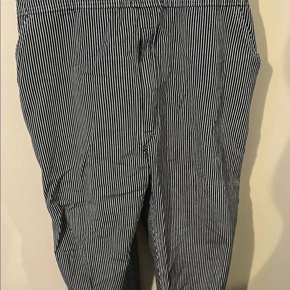 Vintage Striped Denim Overalls Blue Size 42x32 - Image 2