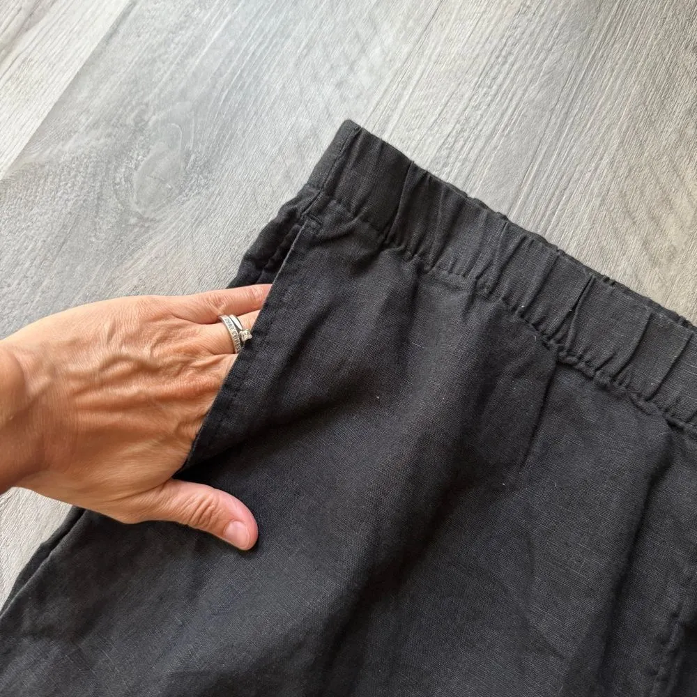 H&M Pull On Linen Pants Black Large Minimalist Classic Comfy - Image 4