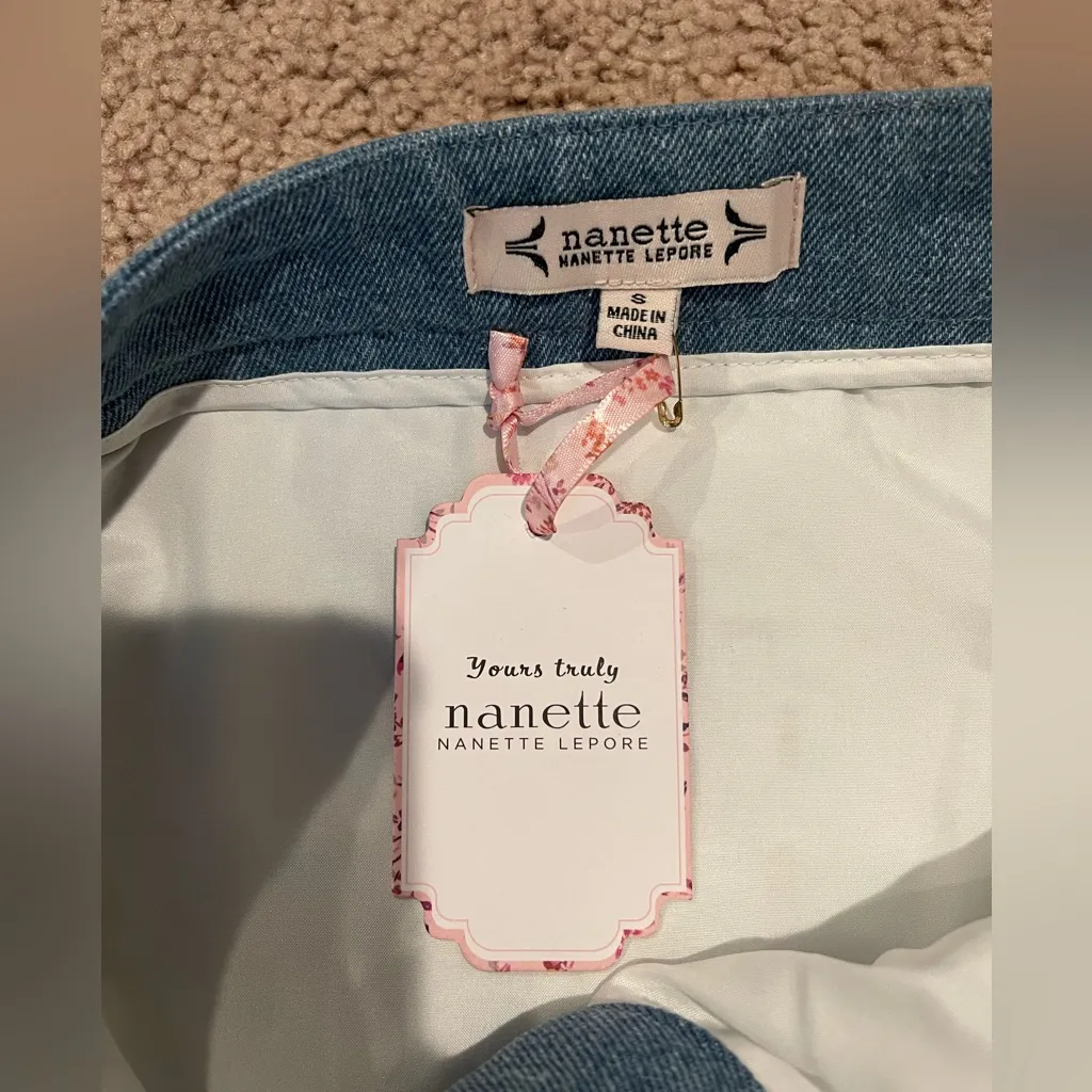 NANETTE LEPORE Blue/ Green Pearl Button Tweed Mini Skirt - Image 3