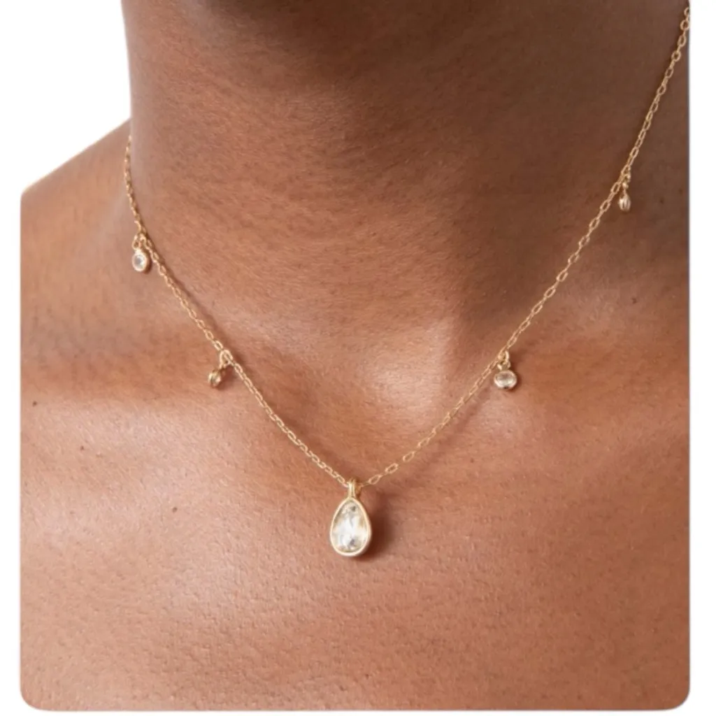 Ettika Crystal Drop Necklace 14K Gold Plated Dainty Teardrop Pendant NEW NWT - Image 2