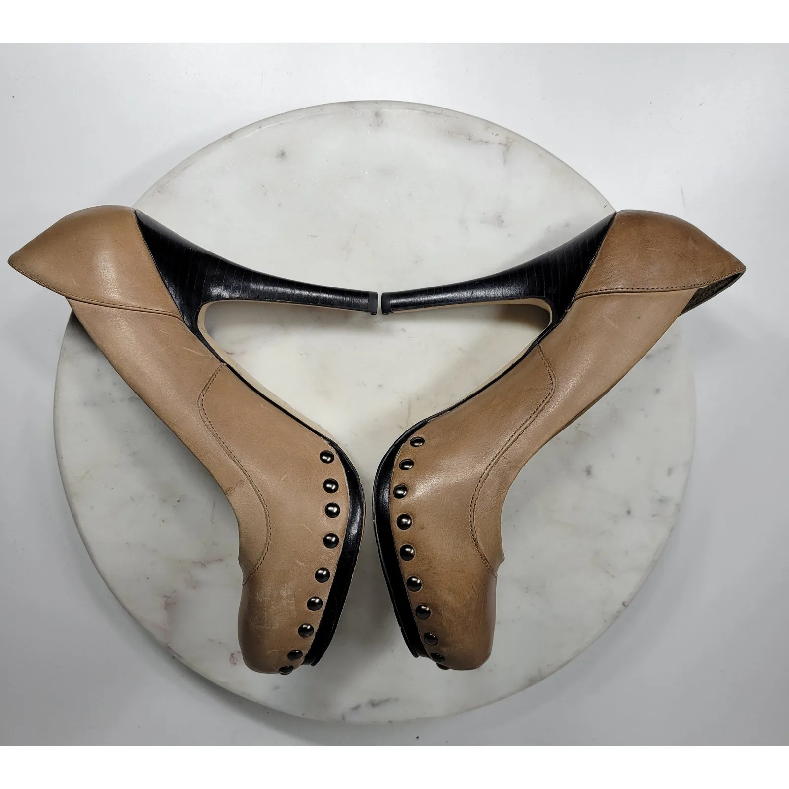 Aldo Stilettos Womens 39 US 8.5 Tan Leather Studded Rivets Platform‎ High Heels - Image 8