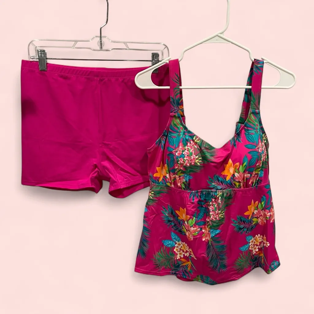 Kim Gravel swimsuits for all Raspberry tropical tankini 2 piece swim NWT Pink Size 14 - Image 4