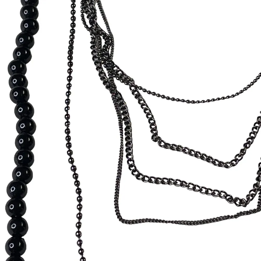 Multi Strand Beaded Chain Necklace Fashion Jewelry Black u - Image 2