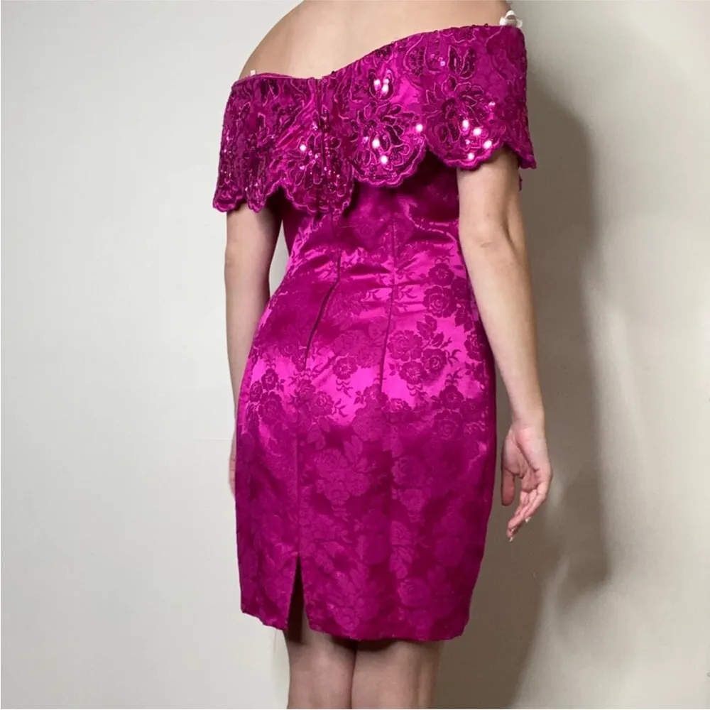NWT Vintage  for Gunne Sax Fuchsia Sequin Mini Dress Magenta M - Image 5