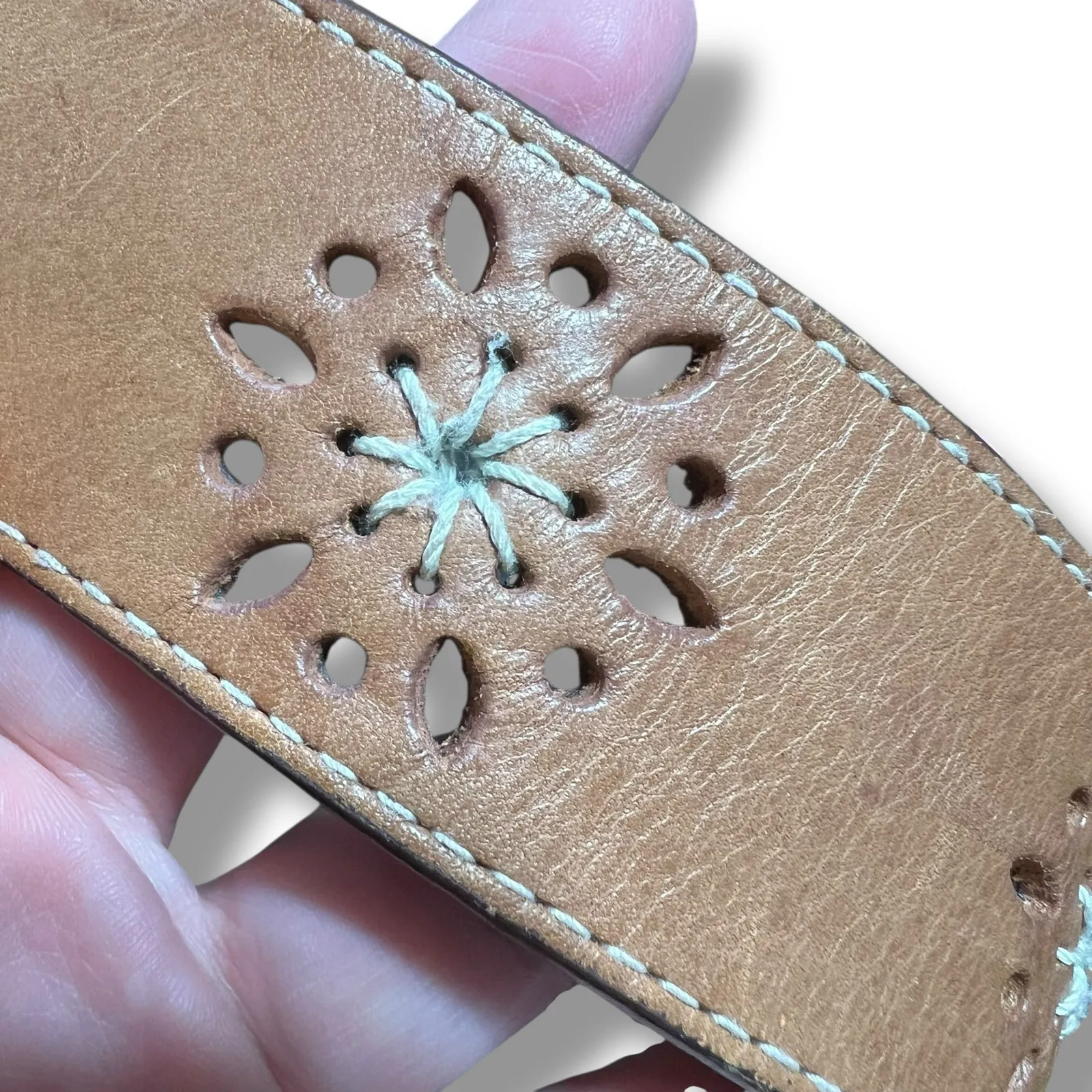 Womens Genuine Leather Belt Floral Accent Buckle Closure Brown Large 33 to 36 - Image 5