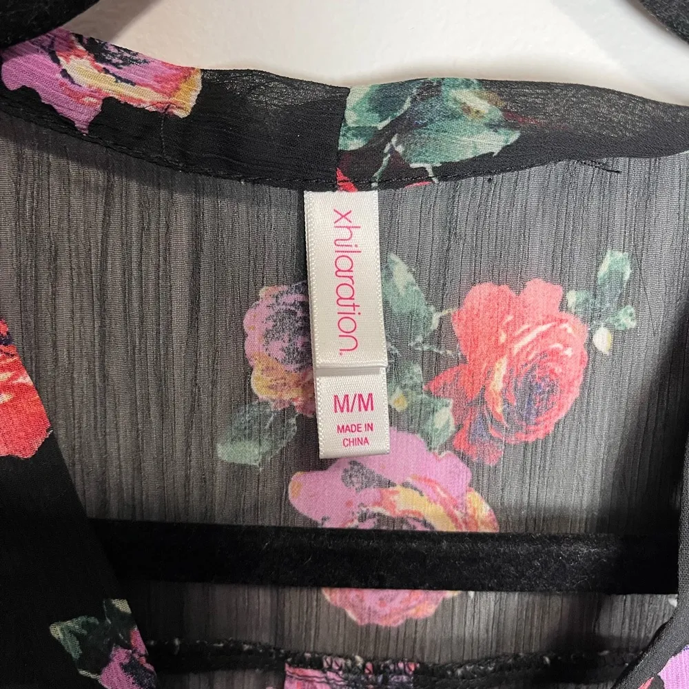 Vintage Sleeveless Floral Sheer V-Neck Tie Tank Top Blouse Women’s Sz M EUC - Image 3