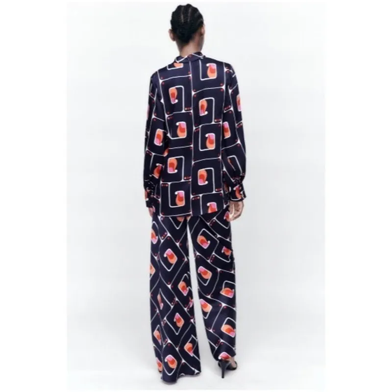 Zara High Neck Satin Effect Printed Blouse - Image 11