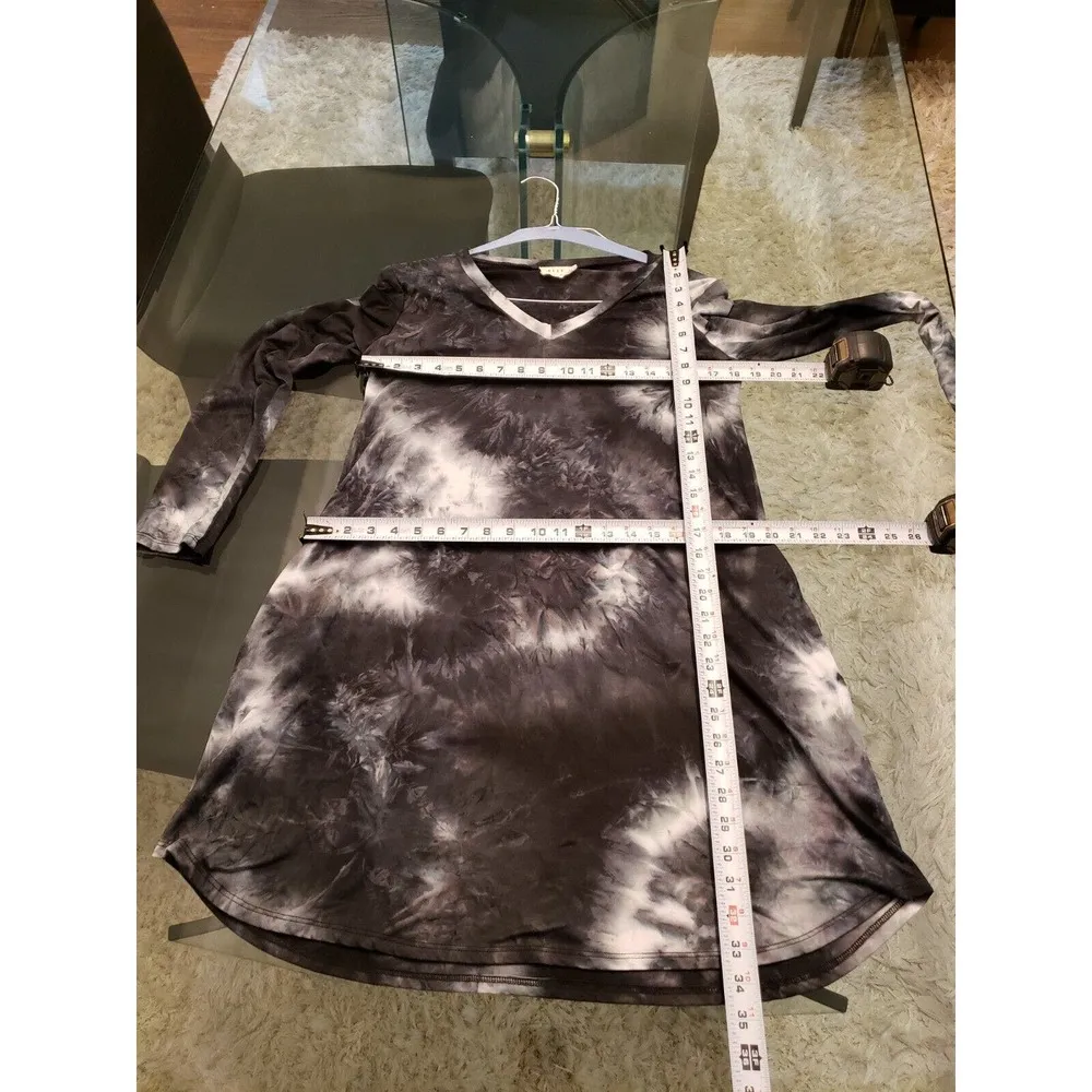Dress Up Black & White Tie Dye Rayon V-Neck Long Sleeve Knee Length Dress Small - Image 11