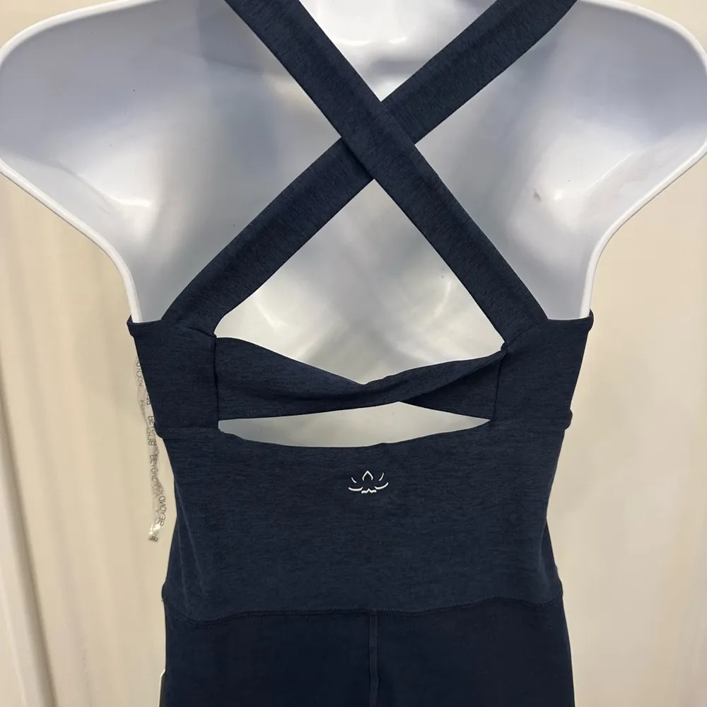 Beyond Yoga Daring Spacedye Navy Jumpsuit V Neck Cross Back NWT - Image 3