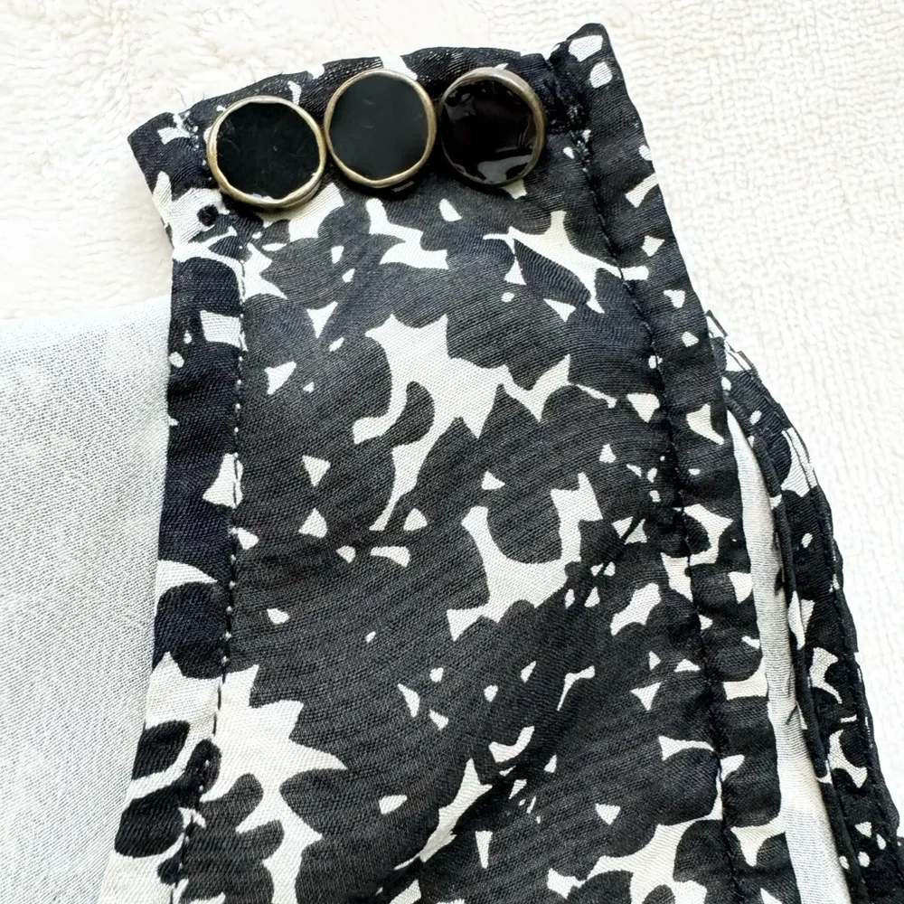 Vintage J.Crew Silk Dark Fairy Ruffle Dainty Leaves Black White Sleeveless Sz 2 - Image 5