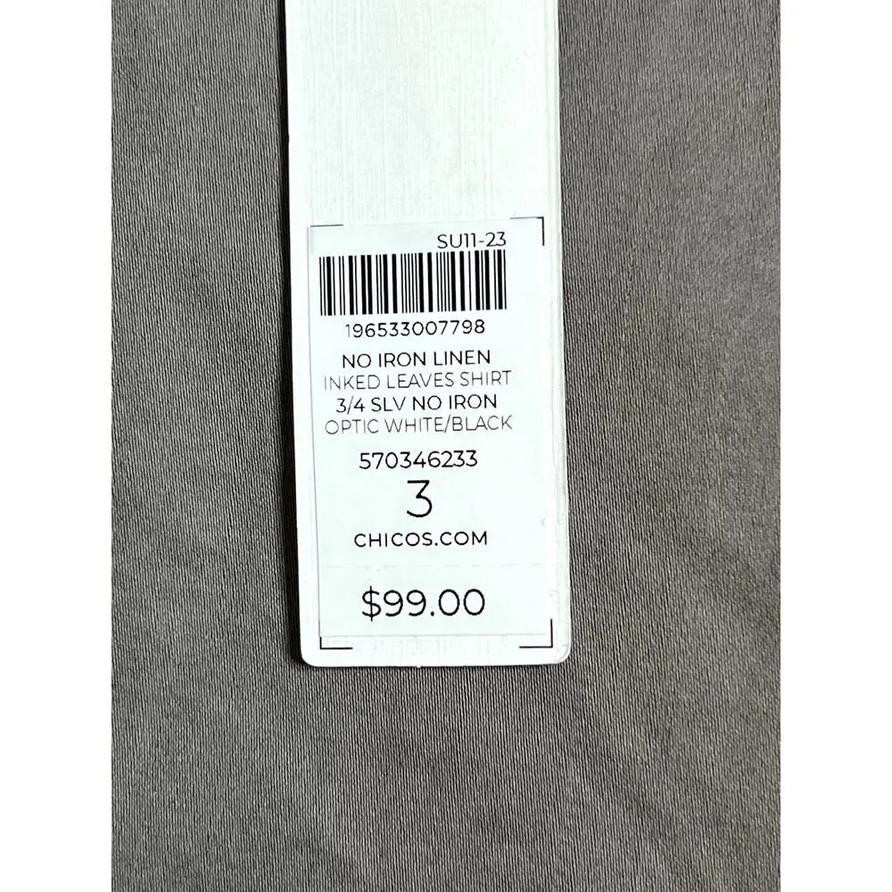 Chio's womens size 3 INked Leave shirt 100% non-iron linen white/black - Image 9