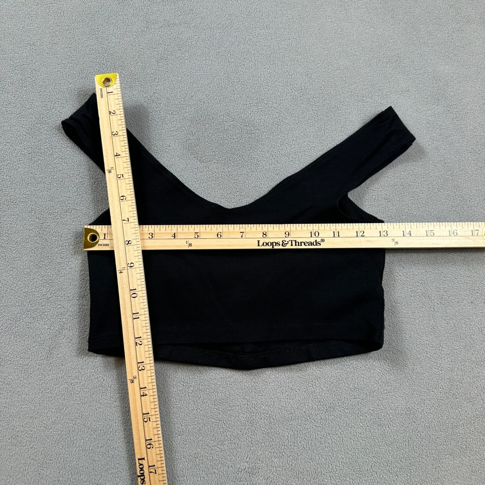 Solemio Crop Top M Black Off Shoulder Sleeves V Neck Ruched Tank Top - Image 3