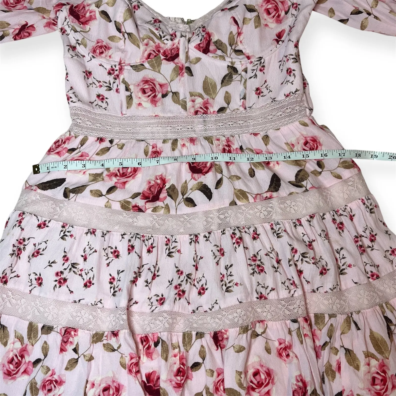 Altar’d State Kate Floral Mini Dress Pink Corset Lace Boho Cottagecore Sz Large - Image 6