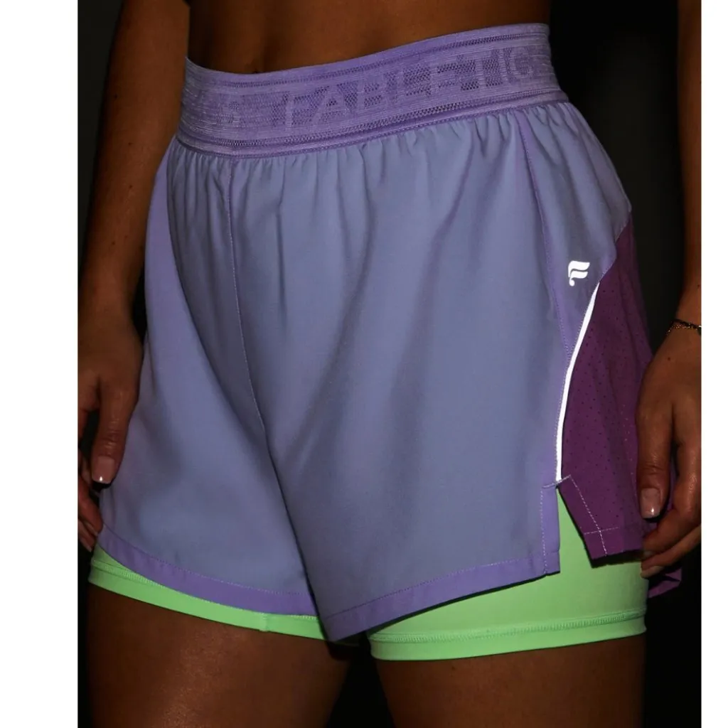 Fabletics Perforated Run 5” Shorts Fields of Lilac Iced Mint Neon - Image 3