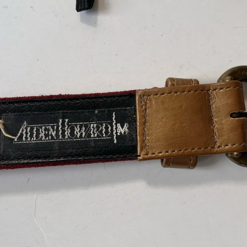 VINTAGE ALDEN HOWARD Patchwork Boho Womens Belt Sz M Burgundy Cherry Retro Green - Image 9