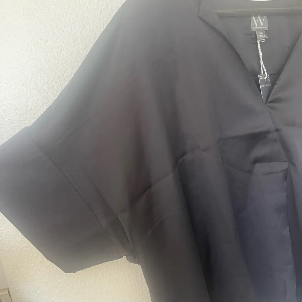Worthington XXL Solid Black Sleek Women's Blouse Short Sleeve Flowy - Image 6