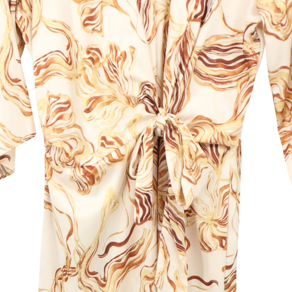 Misa Adina Dress in Golden Straw Satin Midi Tulip Hem 3/4 Sleeve S - Image 7