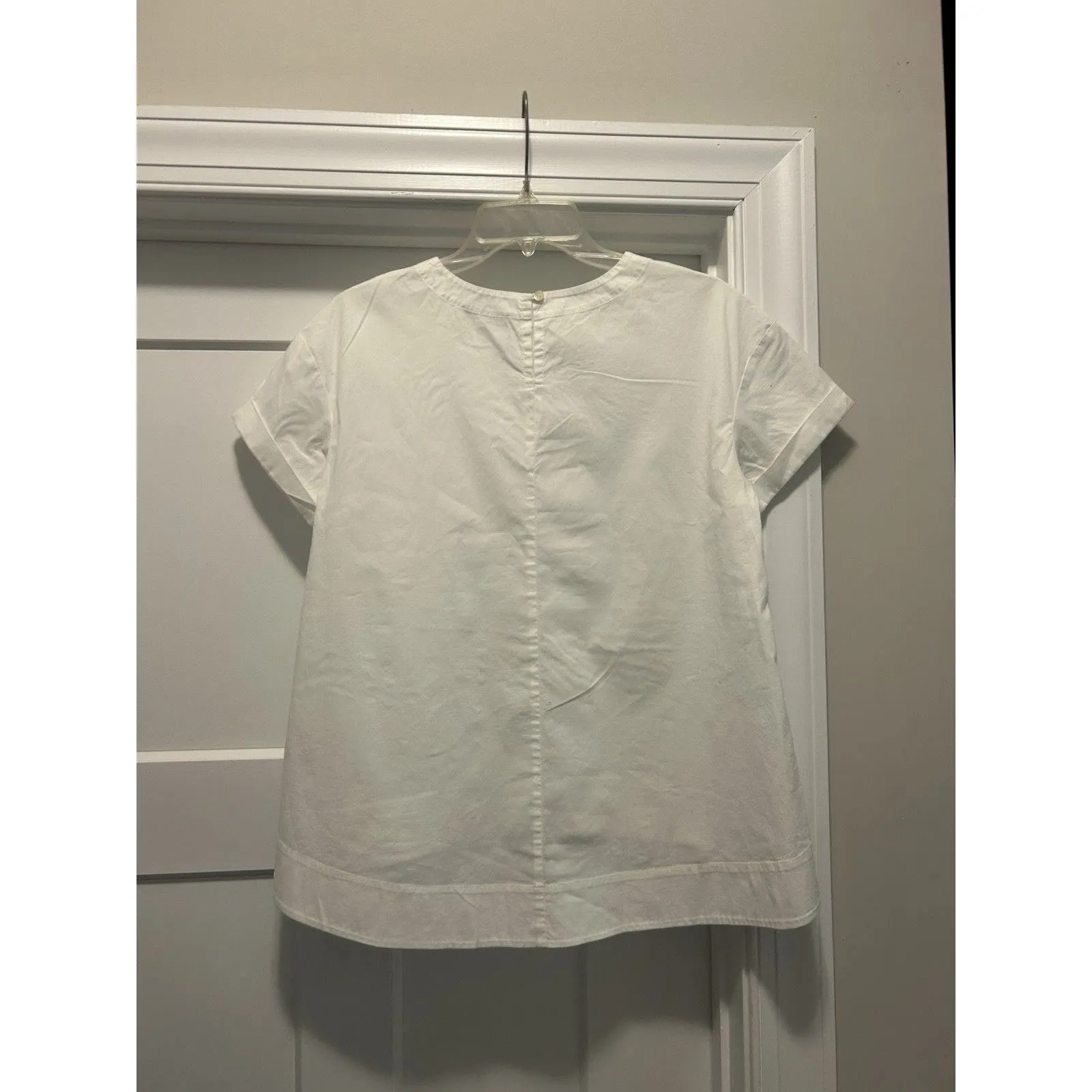 Eileen Fisher White Woven Organic Cotton Crew Neck High Low Top Minimalist XS - Image 5