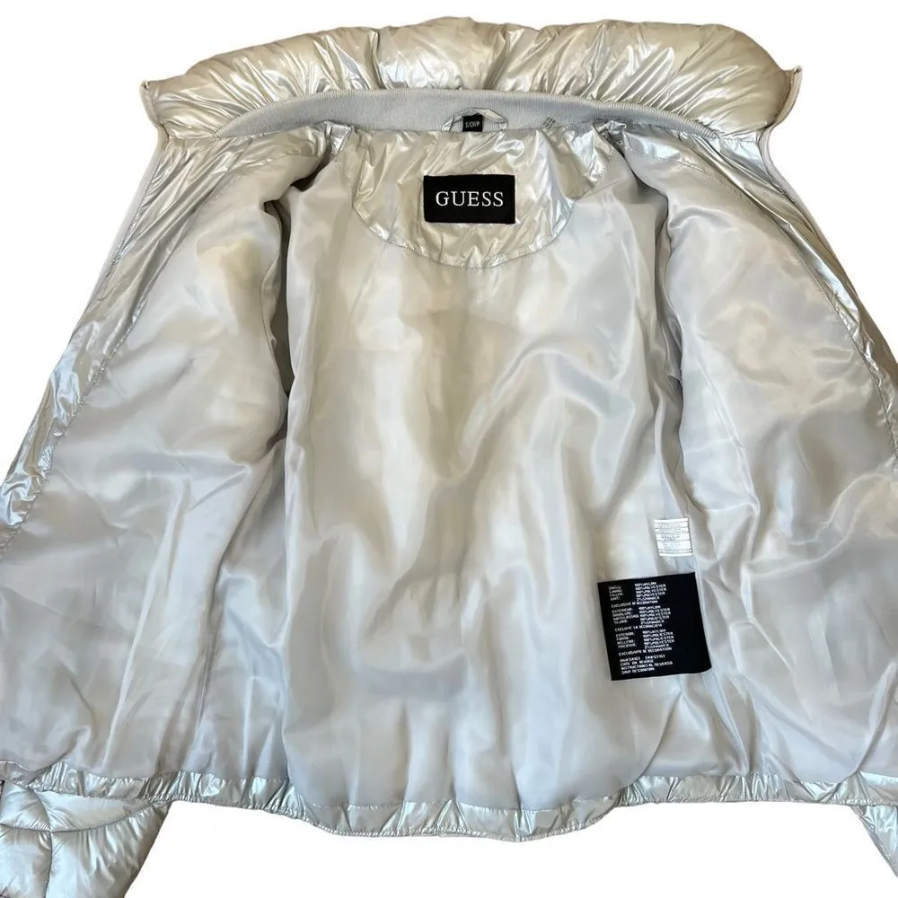 GUESS quilted pearlescent silver puffer jacket - Image 4