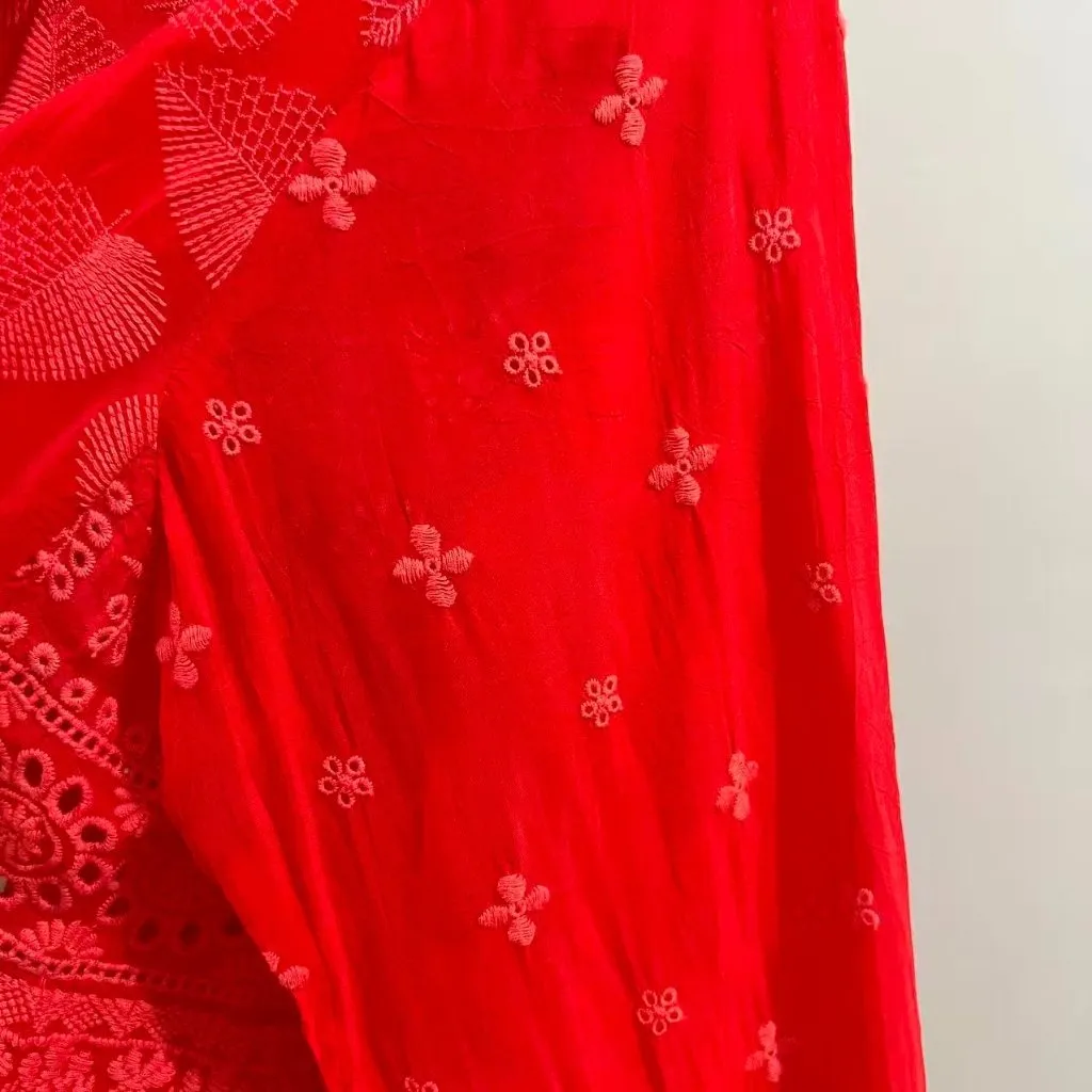 $350 NWOT Johnny Was Desi Embroidered Floral Red Eyelet Button Shirt Blouse Sz L - Image 15