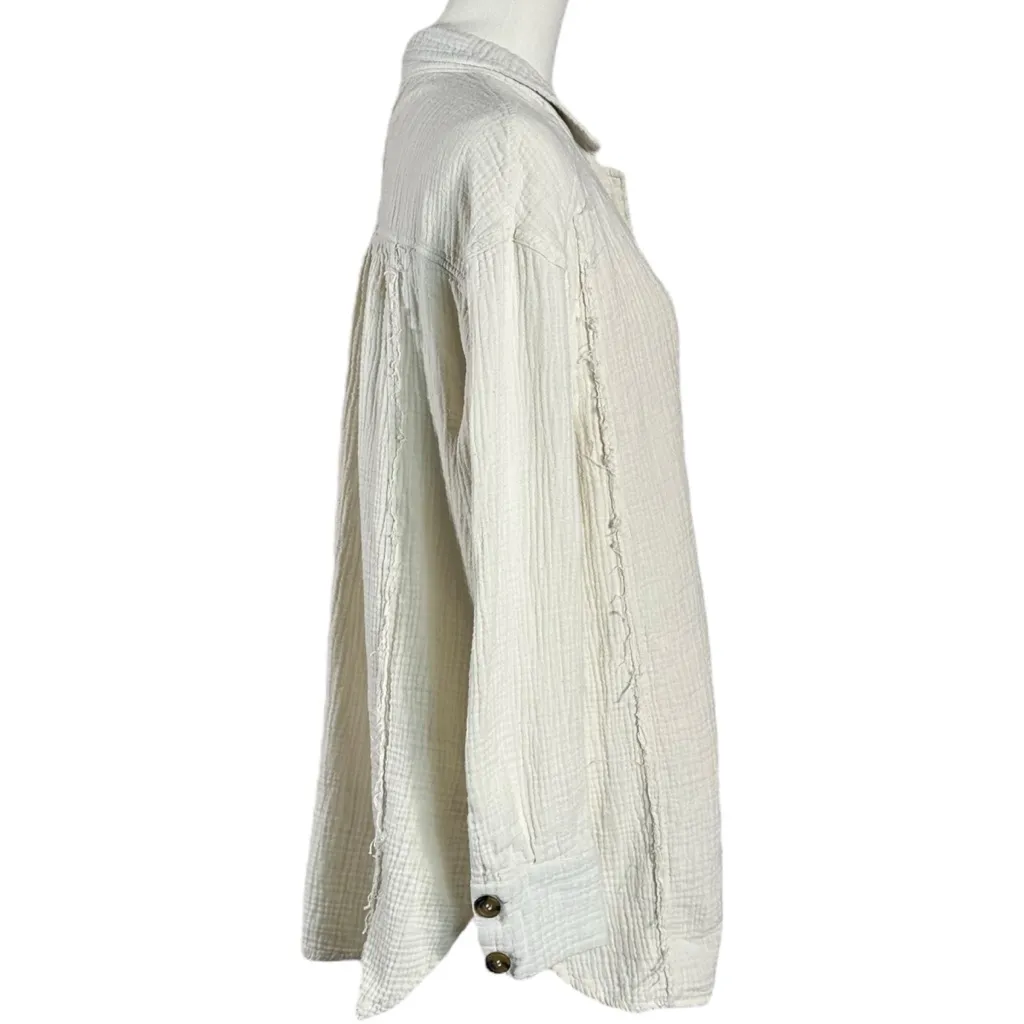 Free People Large Bohemian All About The Feels Gauze Button Down Shirt Ivory - Image 4