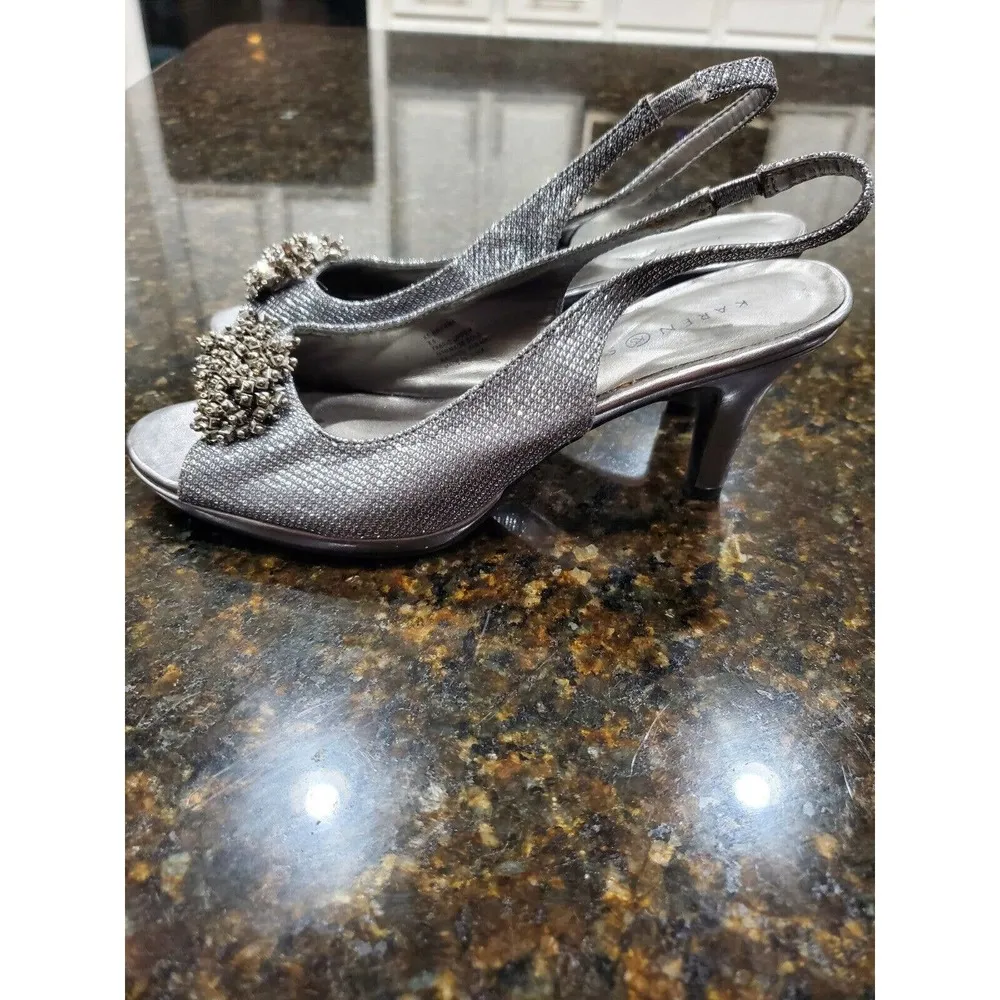 Karen Scott Women's Fabric Upper Gray Slingback Heels Casual Sandals Size 8.5 - Image 8