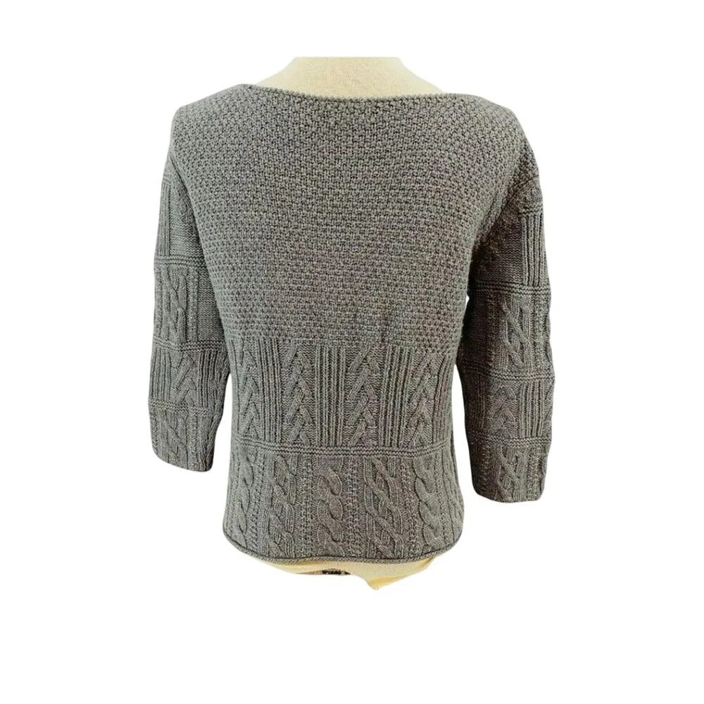 TSE Steel Melange Gray Knit Boatneck 100% Wool Sweater 3/4 Sleeves Small - Image 3