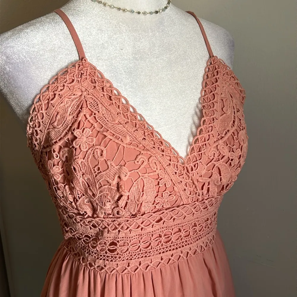 Ecowish Women’s Tie Cut Out Back Lace Overlayed Tiered Skirt Summer Sundress - Image 2