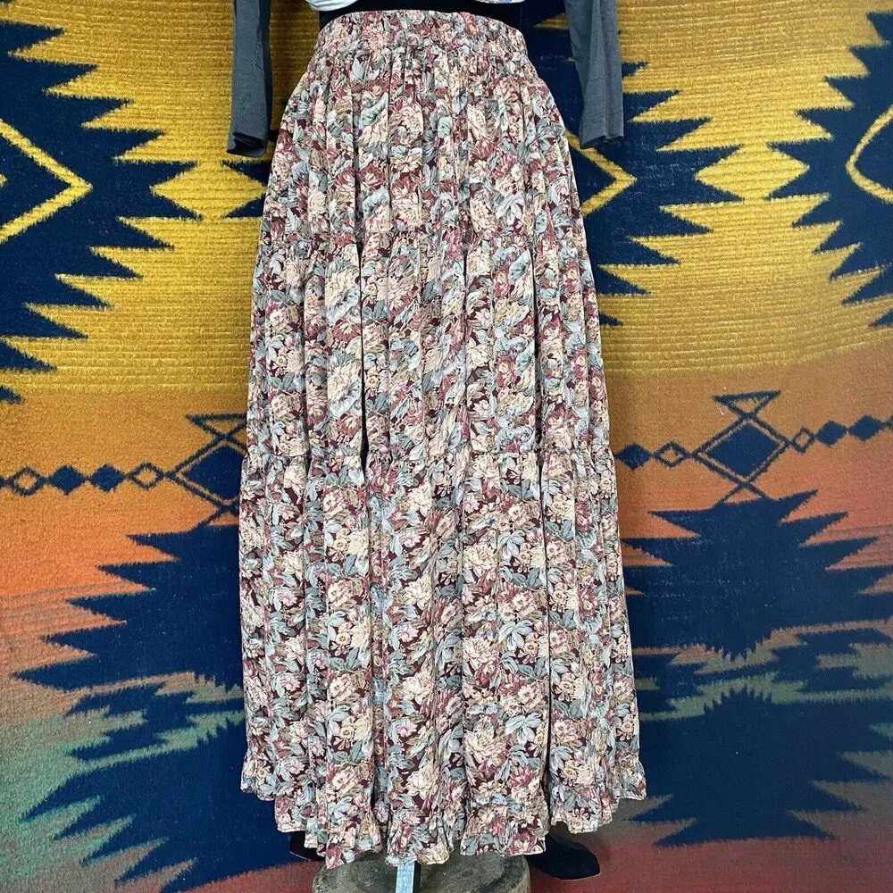 Vintage Neo Nostalgia Rayon Maxi Floral Skirt. Lined. Elastic Waist. Size Small. Multiple - Image 2