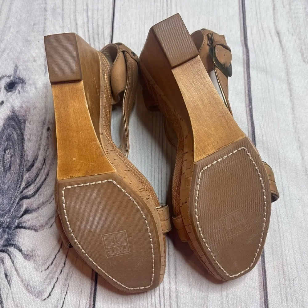 FRYE Bridget Ornament Tan Leather Wedge Heel Sandals Women's Size US 9.5 M 73441 - Image 11