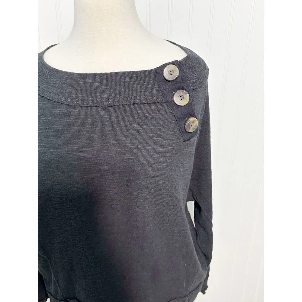 Free People Women's Don't Forget Me Button‎ Pullover Shirt Top Black Size Medium - Image 9