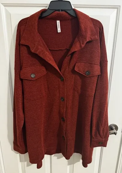 Zenana Long Sleeve Oversized Button Up Cinnamon Rust Tunic Blouse Plus 3X - Image 1