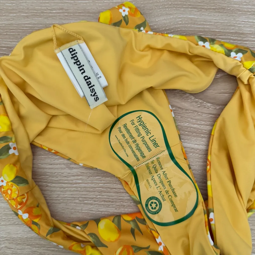 Dippin’ Daisy XS/Large NEW Roma Bikini Set Tie Yellow Lemons Floral High Waist - Image 5