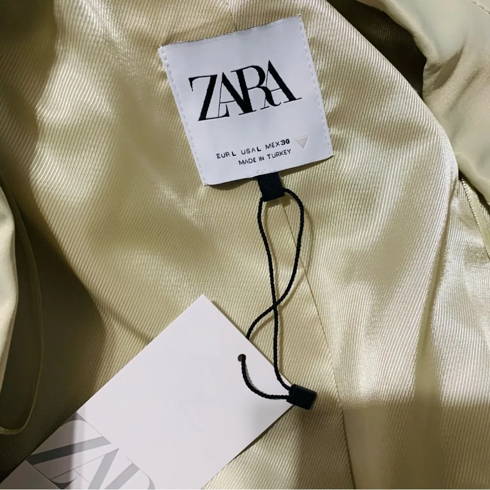 Zara New Sea Green Satin Effect Party Lapel Collar Long Sleeves Blazer Size L - Image 11