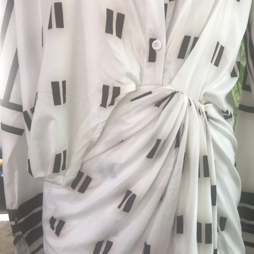 Elegant Leisure Asymmetric Casual Midi Dress Print Twist Design Shirt Dress - Image 5