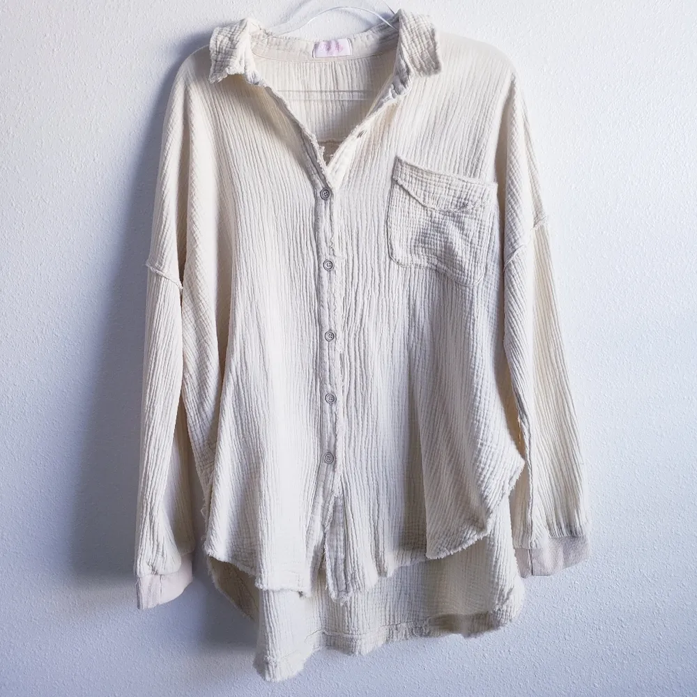 Pink Lily Let Me Adore You Button Down Front Gauze Long Sleeve Blouse - Image 2