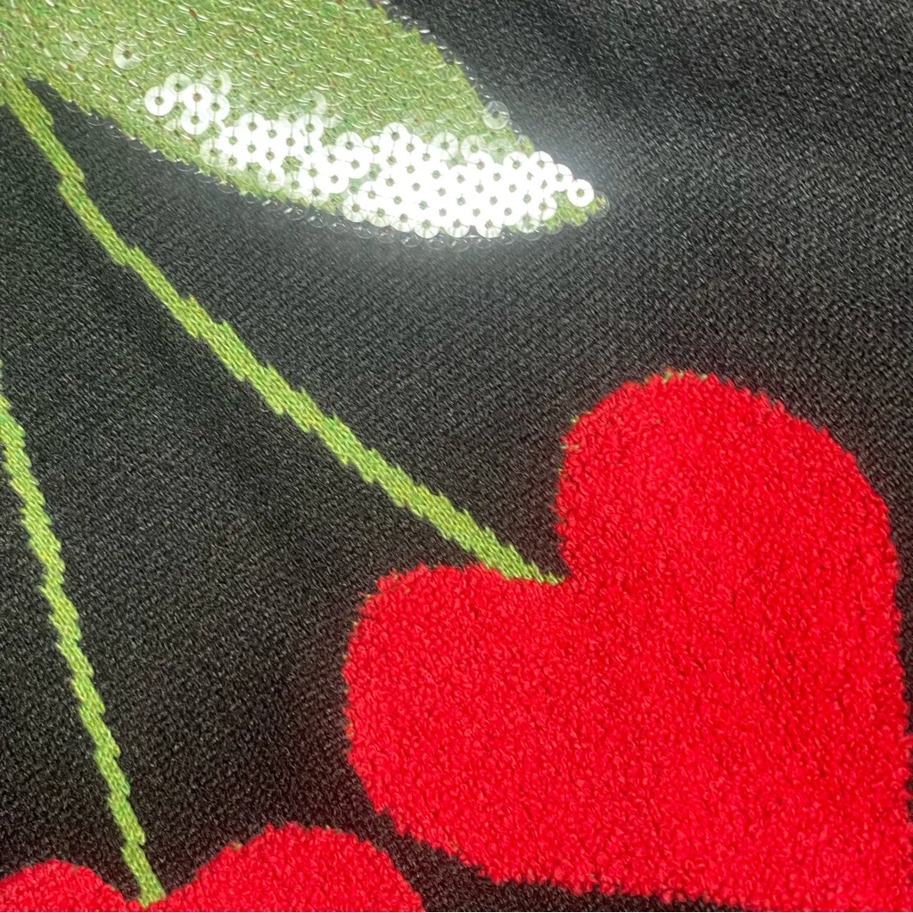 Anthropologie Calligraphie Black Novelty Sweater Red Cherry Design Sequins Sz XL - Image 8