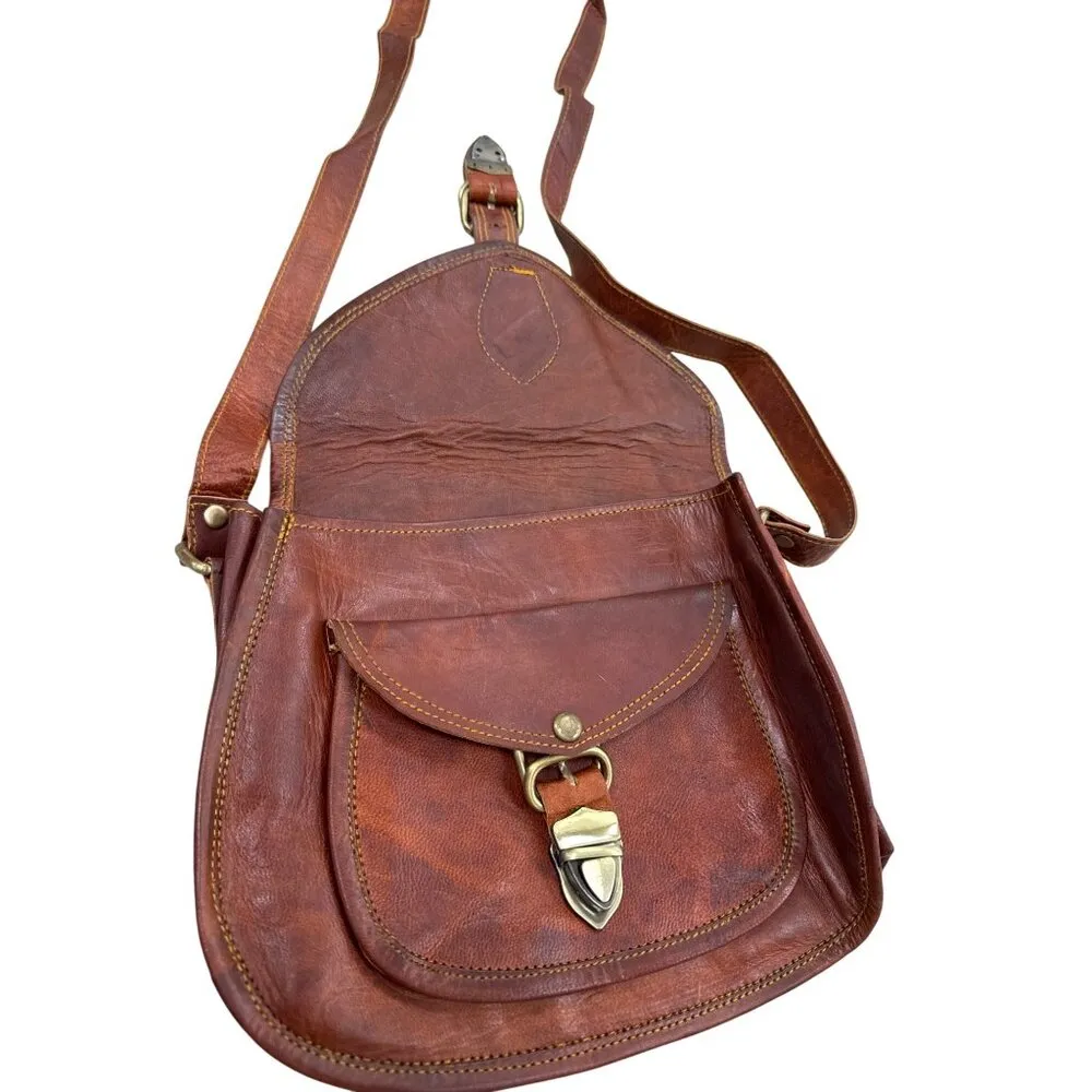 Firu womens Vintage Leather Handmade crossbody Purse 9x10 SKU 7164 Brown - Image 9
