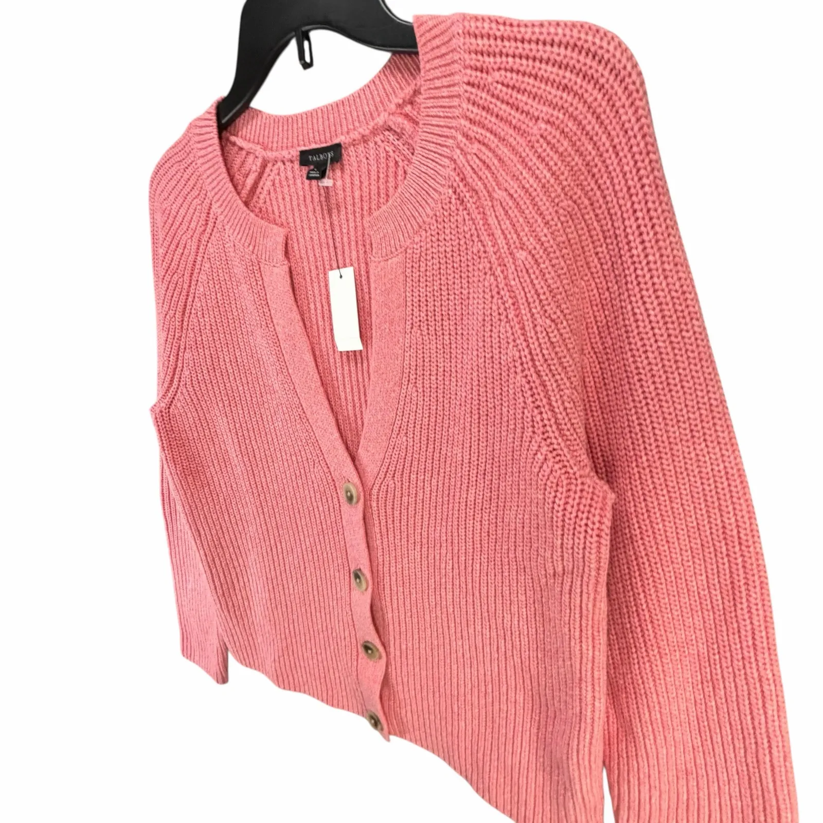 Talbots Shaker Stitch Cardigan Women L Pink Soft Cotton Knit Sweater Chunky Cozy - Image 5