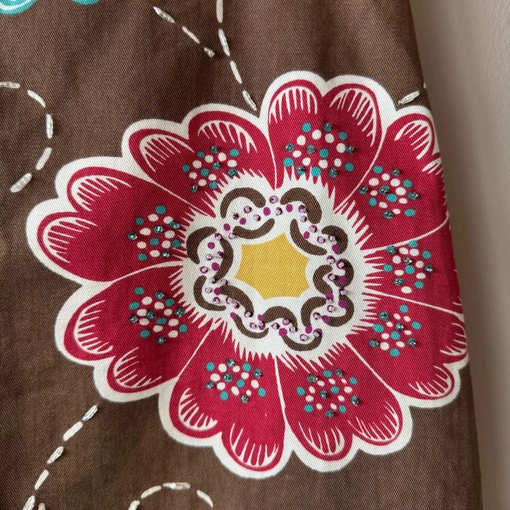 Boden Women’s Beaded‎ Floral A Line Pencil Skirt Size 8R Brown - Image 5