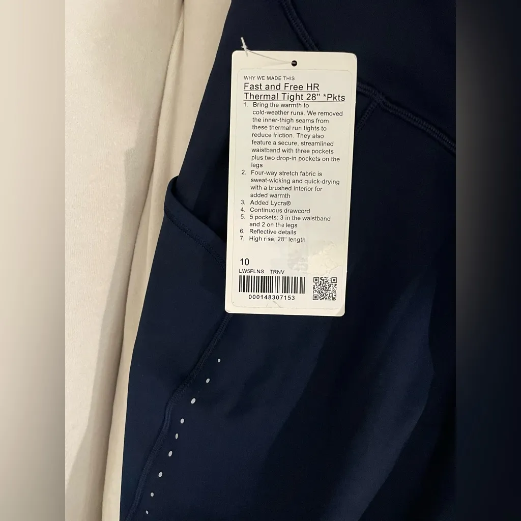 Lululemon NWT Fast and Free High Rise Fleece Tights 28” Legging True Navy 10 - Image 12