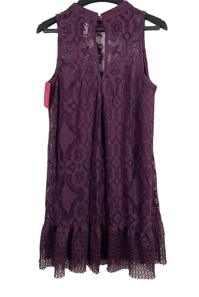 Xhilaration Purple Lace Overlay Halter Neck Sleeveless Dress S NWT - Image 2