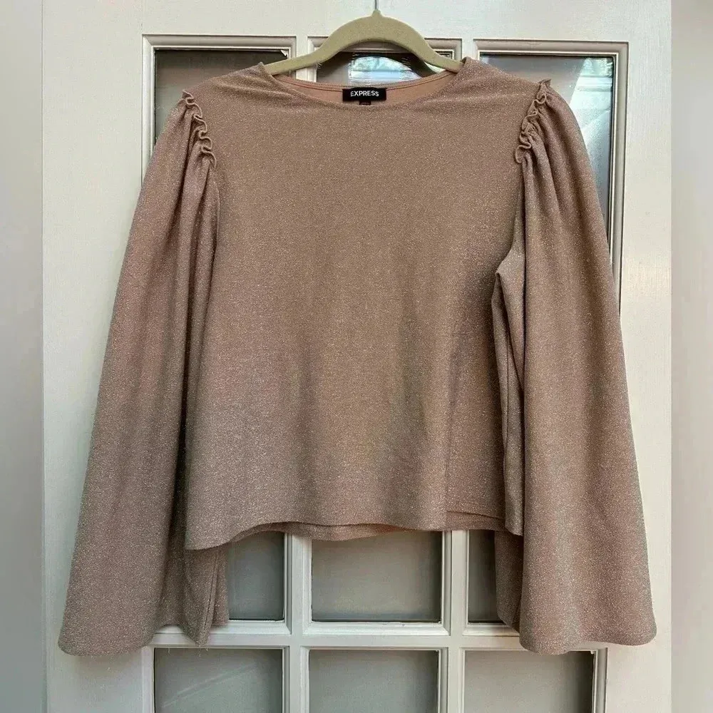 Express | Y2K Blush Pink Ruffle Metallic Sparkle Shimmer Blouse Size S Small - Image 10
