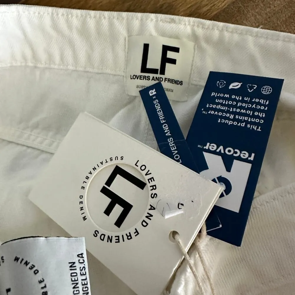 Lovers + Friends White Straight Jeans SIZE 31 Rigid Busted Knee High Rise $158 - Image 7