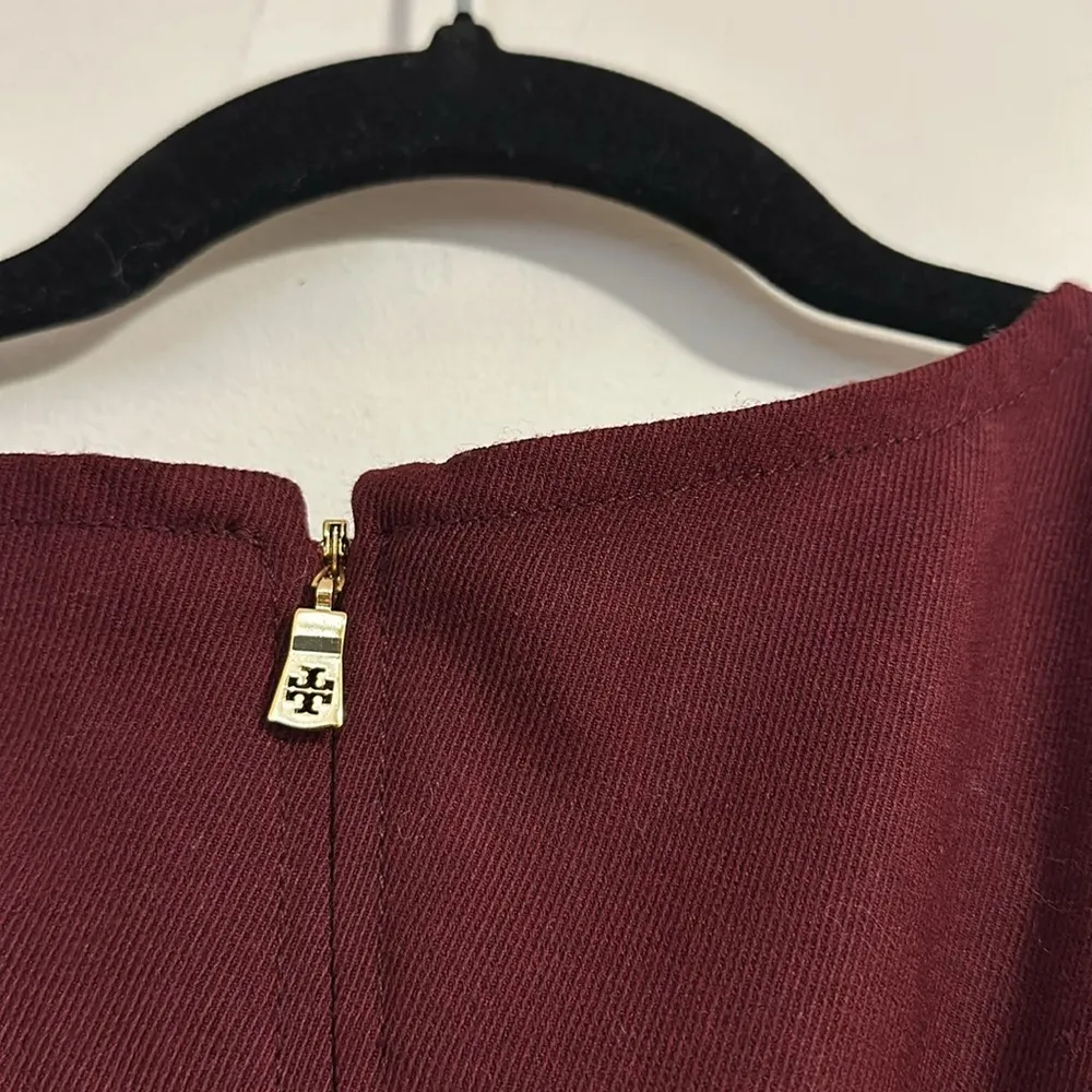 NWT Tory Burch Celeste dress dark plum burgundy leather accent shift wool blend - Image 7