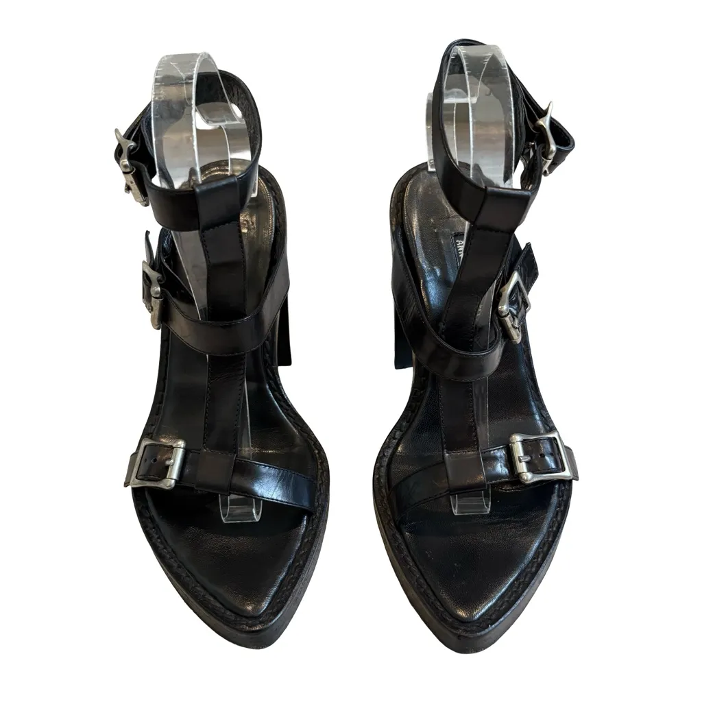Y2K Ann Demeulemeester Black Crossed Ankle Strap Buckle Sandals, Sz 38.5 /US 8.5 - Image 4