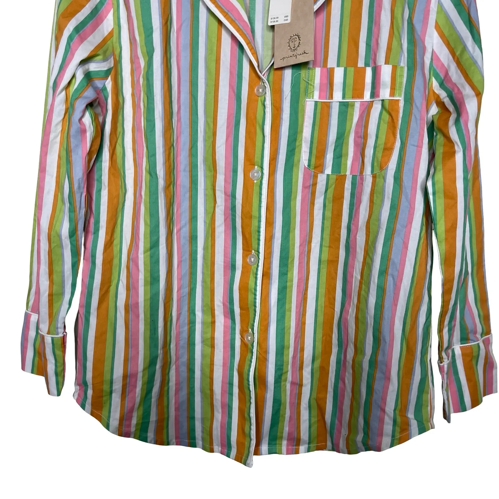 New Printfresh Anthropologie pajama top in multicolor stripe sz XS - Image 3