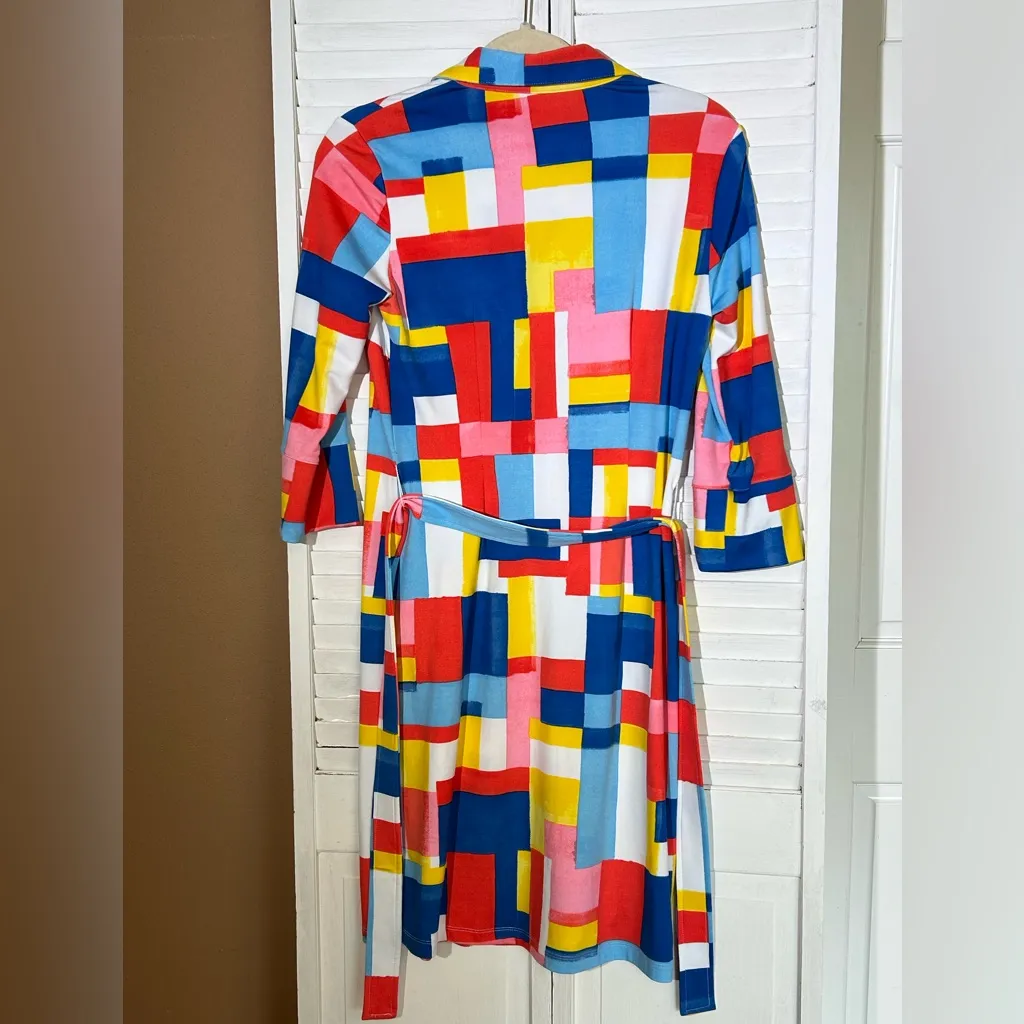 J. McLaughlin Size XS Brynn Tile Print Collared 3/4 Slv Belted Shirt Dress NWT - Image 4